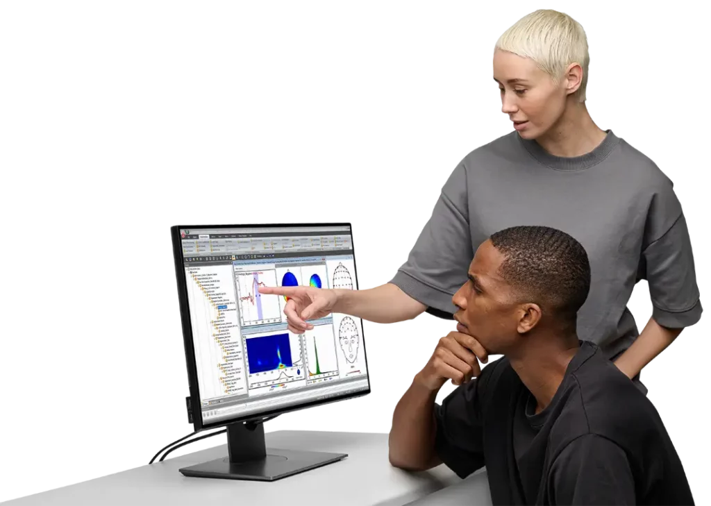 EEG participant with BrainVision Analyzer system setup