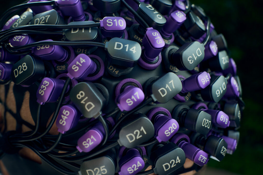 Close up image of a Cortivision SPECTRUM DOT cap with high density arrangement of sources and detectors.